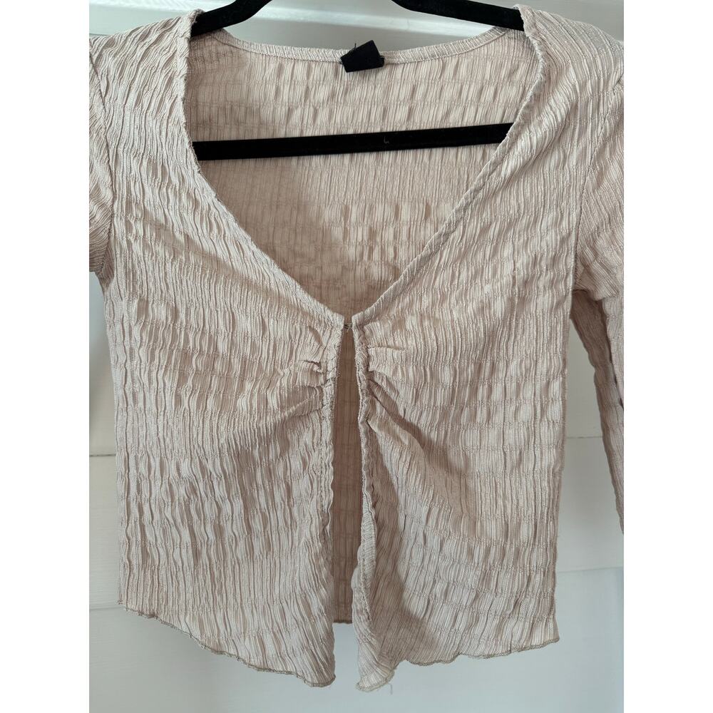 Urban Outfitters Cream Crinkle Hook-Front Top | XS